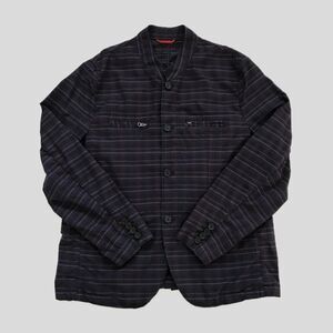 Sons of Intrigue Blue Plaid Cotton Button Zip Lightweight Jacket Mens Size XXL